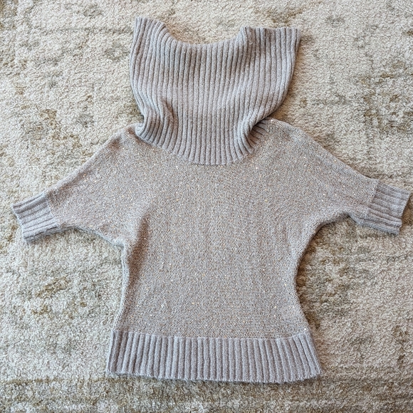 Elle Gold Sequin Cowl Neck Off Shoulder Sweater Women's Small Oversized - Picture 5 of 10